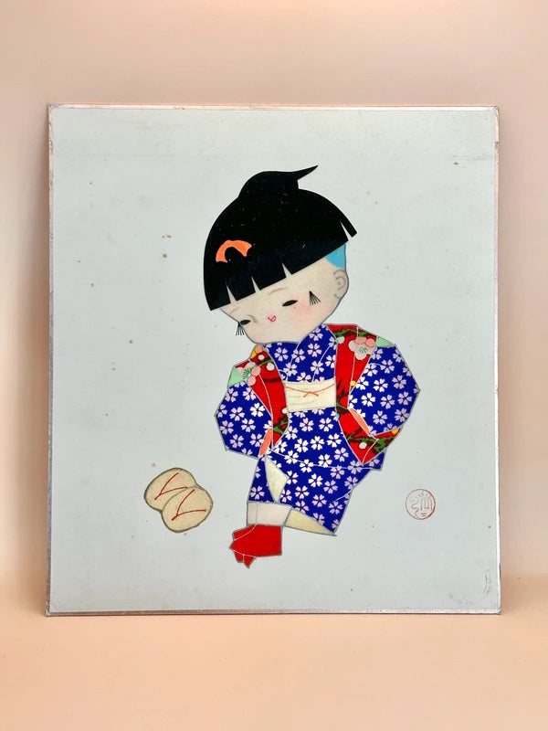 SHP92 - Carte d'illustration collage shikishi de Nishijin-ori