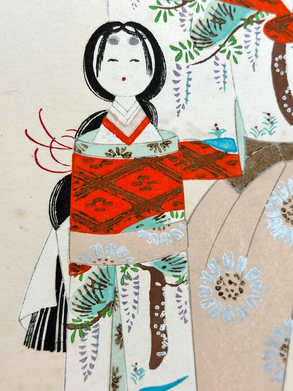 SHP117 - Carte d'illustration vintage Shikishi des poupées Hina