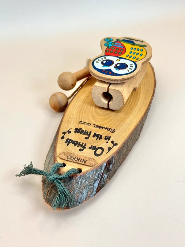 TB11 - Cloche hibou en bois vintage des années 80 par Swinbell 株式会社スウィンベル