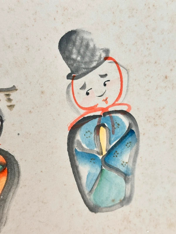SHP130 - Carte d'illustration vintage Shikishi des poupées Hina
