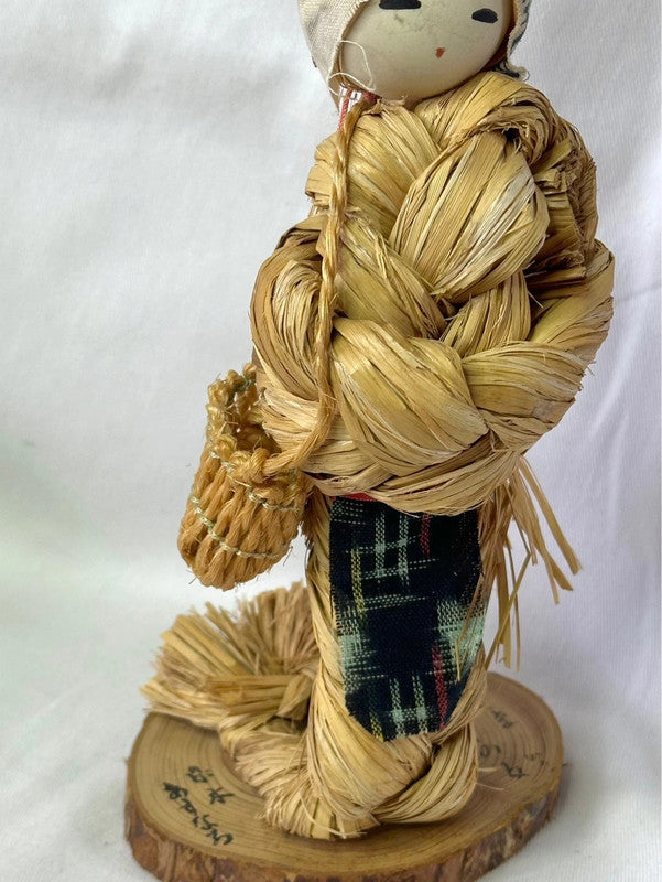 FT51 - Poupée kokeshi japonaise vintage en paille, jouet folklorique