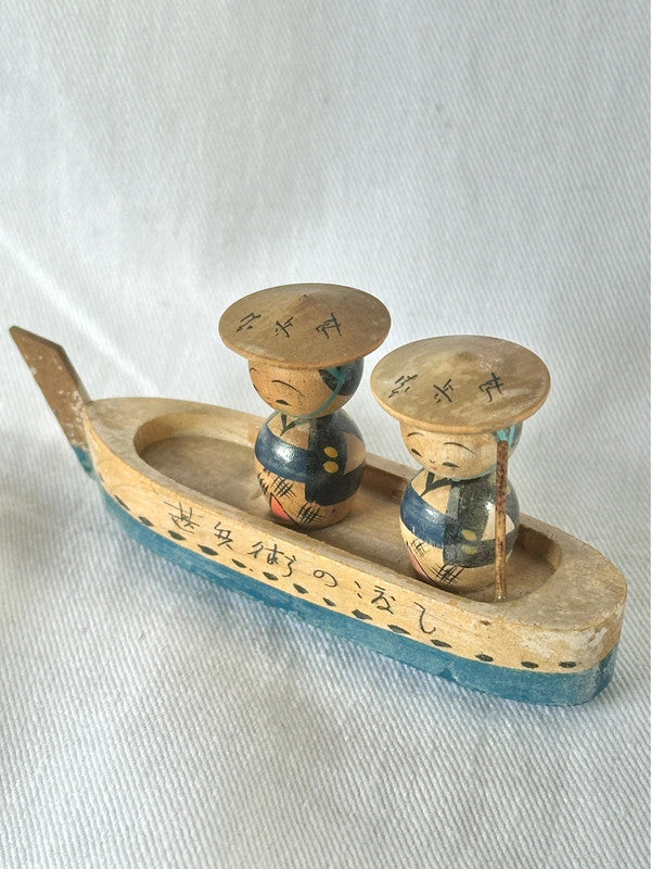 SK006 - Kokeshi Wooden Doll Fishermen on boat