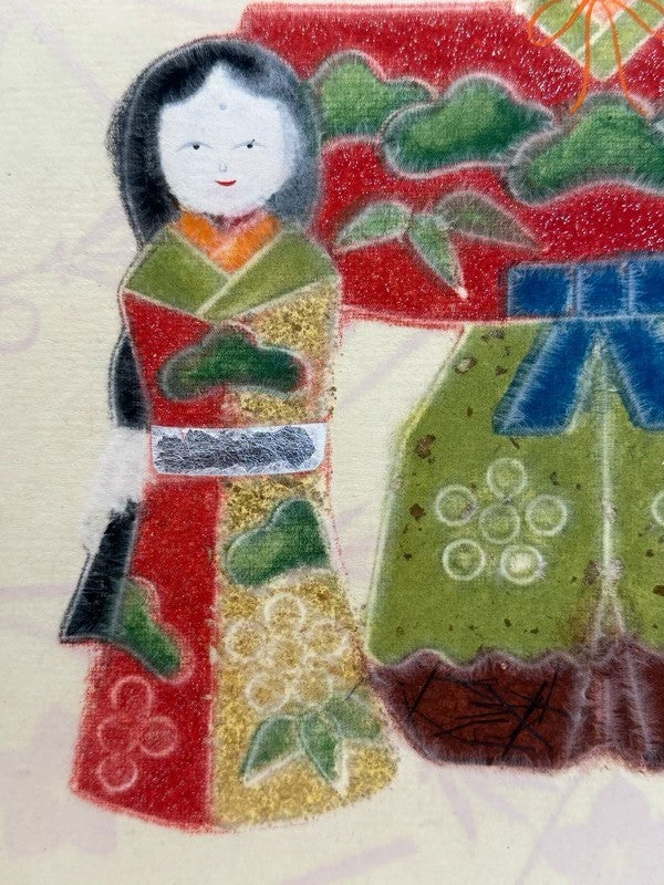 SHP15 - Vintage Chigiri-e Shikishi card Hina Ningyo 雛人形