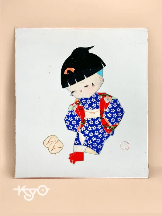 SHP92 - Carte d'illustration collage shikishi de Nishijin-ori