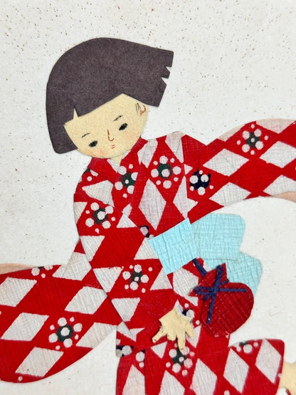 SHP136 - Carte japonaise vintage Chigiri-e Shikishi