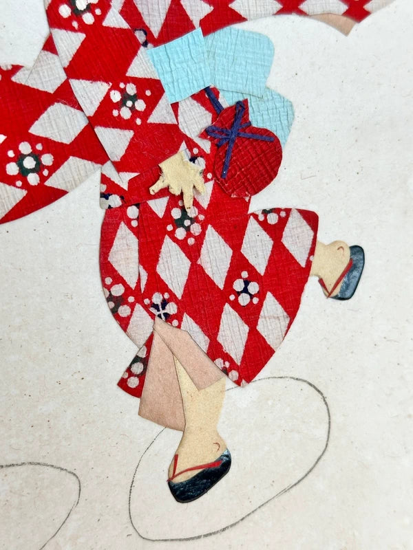 SHP136 - Carte japonaise vintage Chigiri-e Shikishi