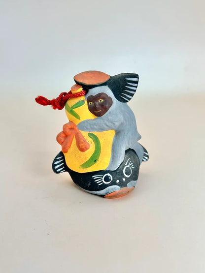 CB059 - RARE cloche en argile Ōtsu-e Dorei de Hyōtan Namazu