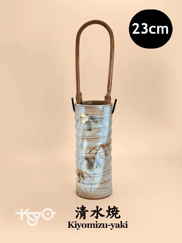 TB60 - Vase Kiyomizu-yaki avec manche en bambou 清水焼