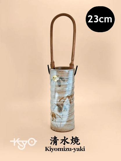 TB60 - Vase Kiyomizu-yaki avec manche en bambou 清水焼