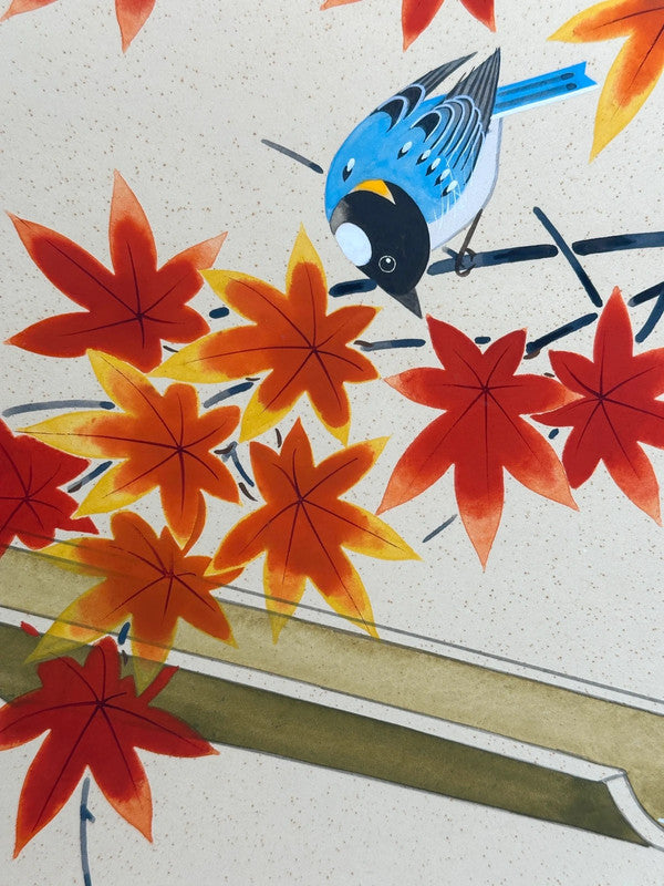 SHP27 - Vintage Shikishi artwork card autumn and bird