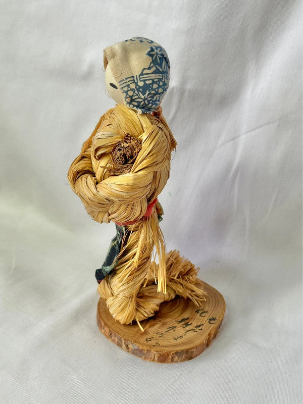 FT51 - Poupée kokeshi japonaise vintage en paille, jouet folklorique
