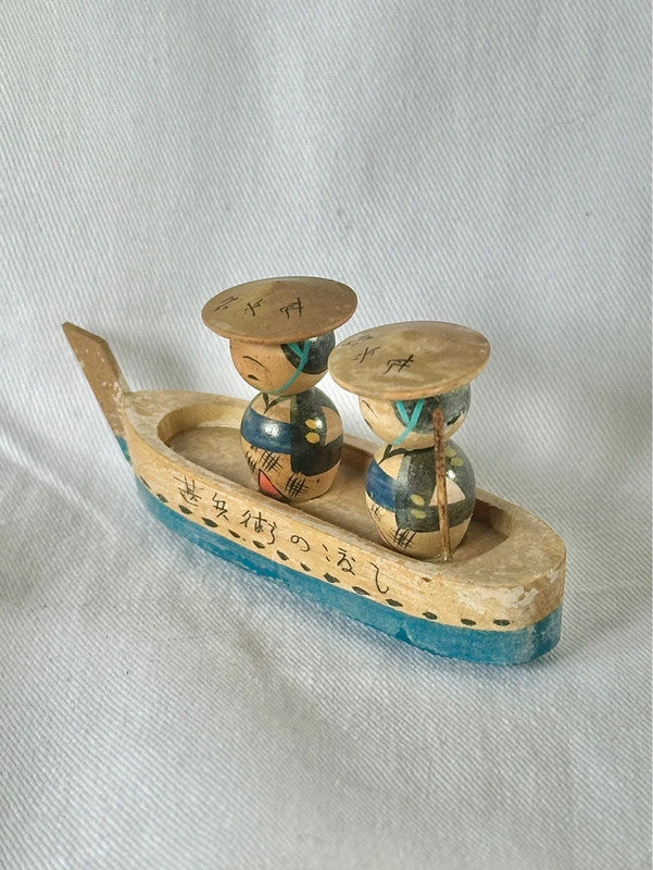SK006 - Kokeshi Wooden Doll Fishermen on boat