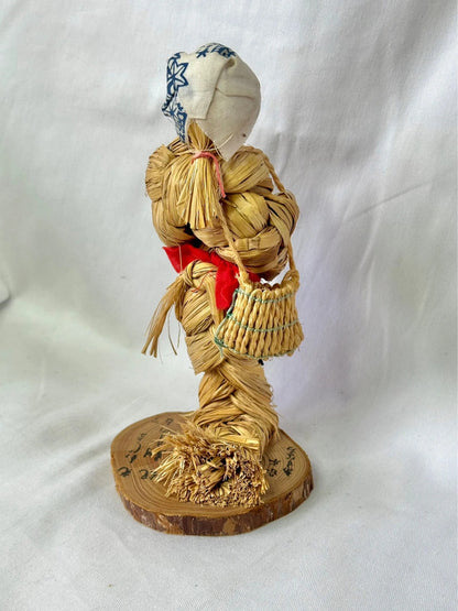 FT51 - Poupée kokeshi japonaise vintage en paille, jouet folklorique