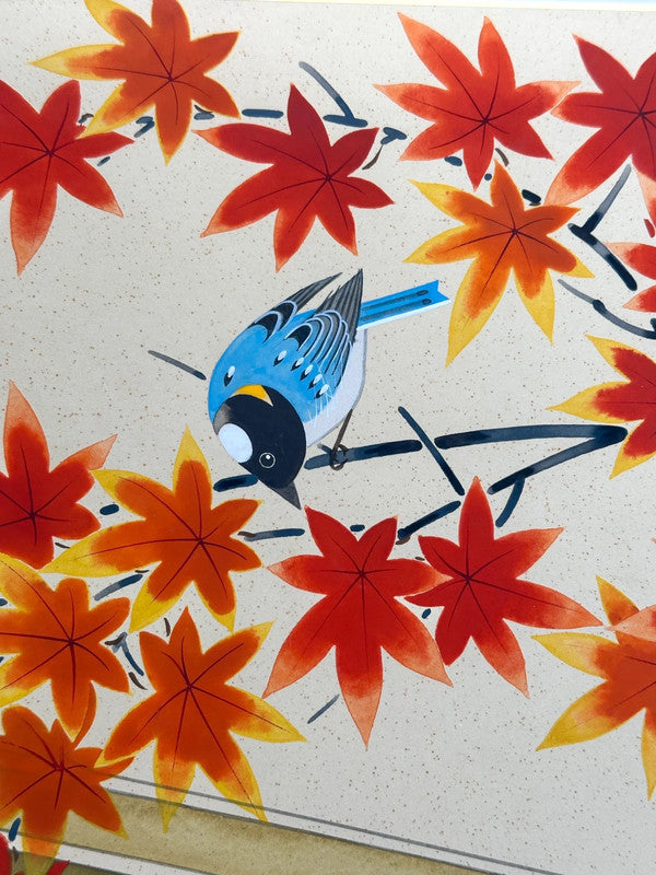 SHP27 - Vintage Shikishi artwork card autumn and bird