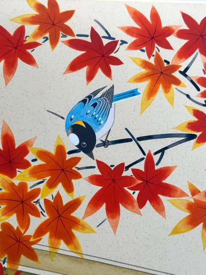 SHP27 - Vintage Shikishi artwork card autumn and bird