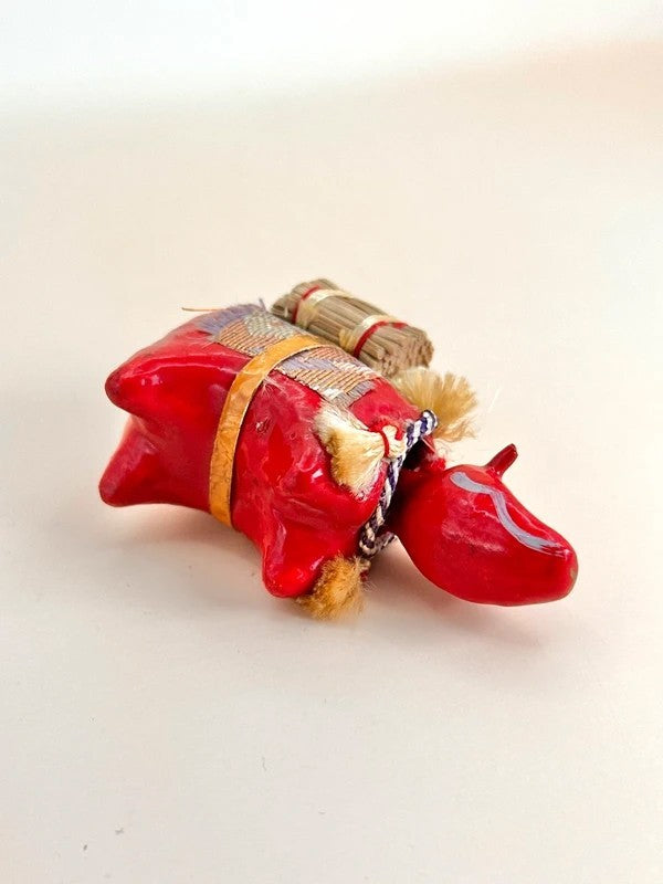 FT191 - Vintage Japanese HARIKO AKABEKO Figure – Red Cow Paper Mache Bobblehead