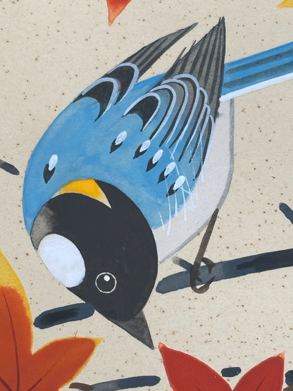 SHP27 - Vintage Shikishi artwork card autumn and bird