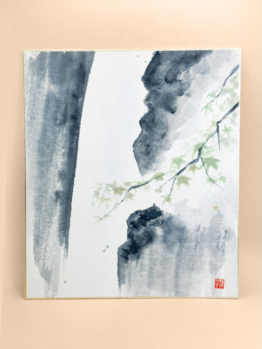 SHP395 - Œuvre d'art originale sur shikishi représentant une cascade