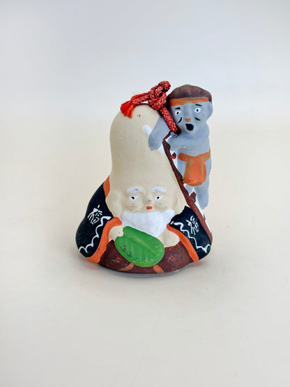 CB170 - RARE Ōtsu-e Dorei clay bell of Old Man of Longevity