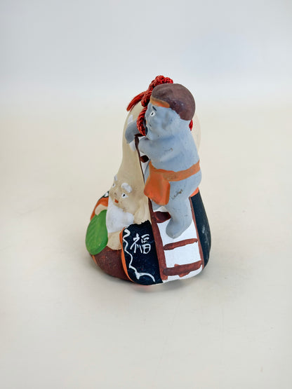 CB170 - RARE Ōtsu-e Dorei clay bell of Old Man of Longevity