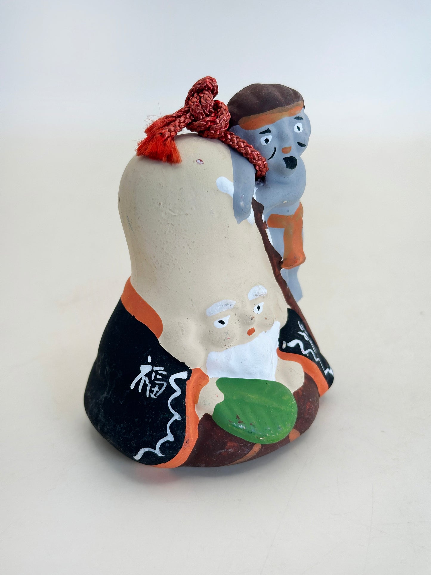 CB170 - RARE Ōtsu-e Dorei clay bell of Old Man of Longevity