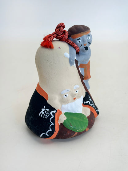 CB170 - RARE Ōtsu-e Dorei clay bell of Old Man of Longevity