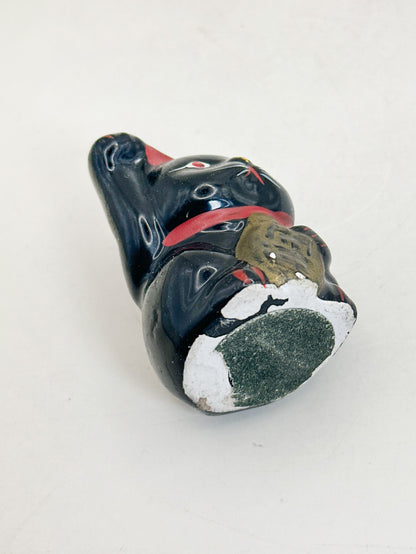 FT614 - Black Maneki Neko Clay Figurine 土人形