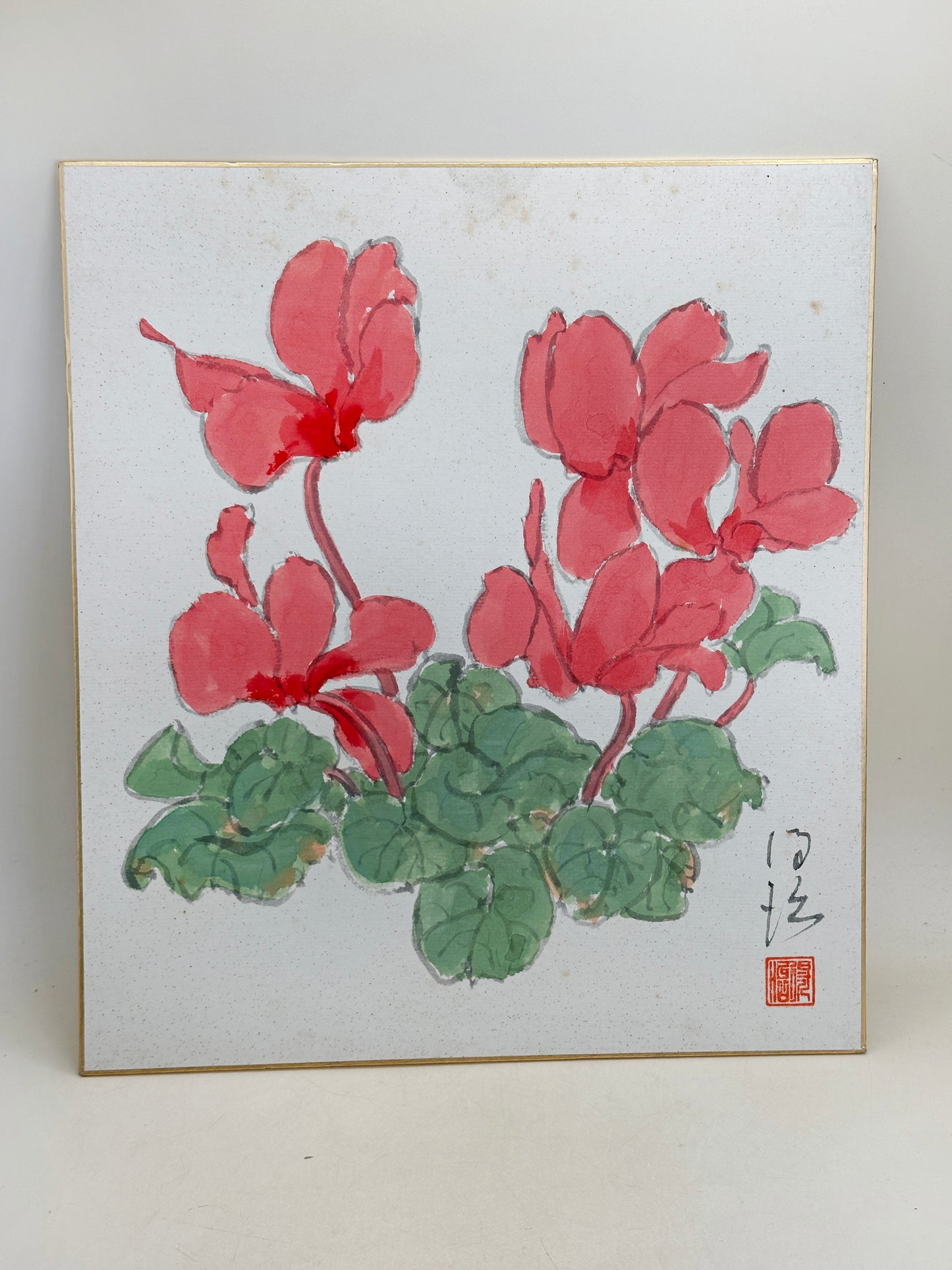 SHP310 - Œuvre shikishi de fleurs de cyclamen