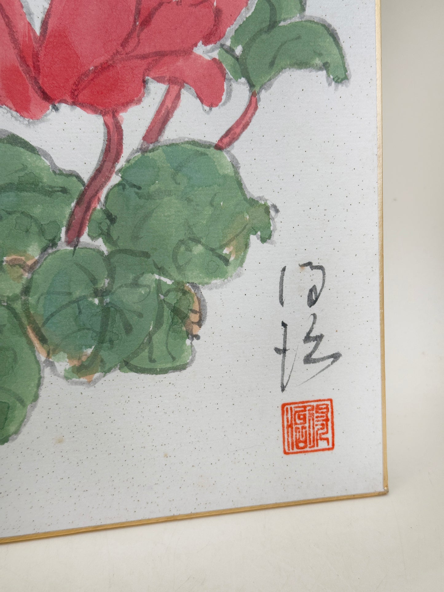 SHP310 - Œuvre shikishi de fleurs de cyclamen