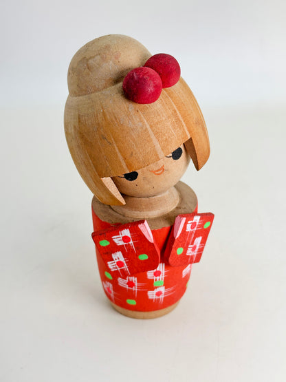 K15119 - Sosaku Kokeshi of Red Kosode 小袖