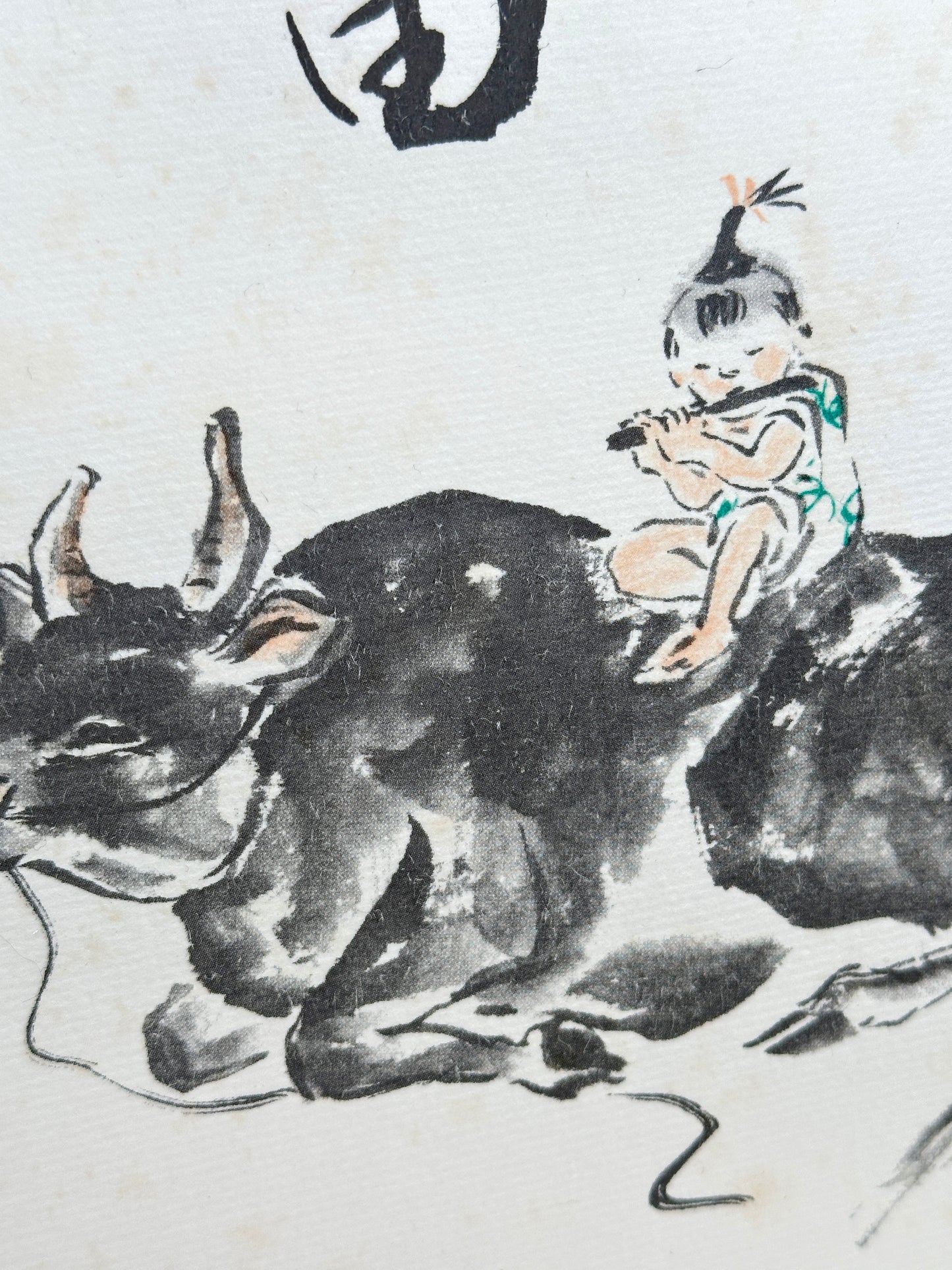 SHP319 - Estampe japonaise Shikishi représentant un bœuf apprivoisé 馴牛圖