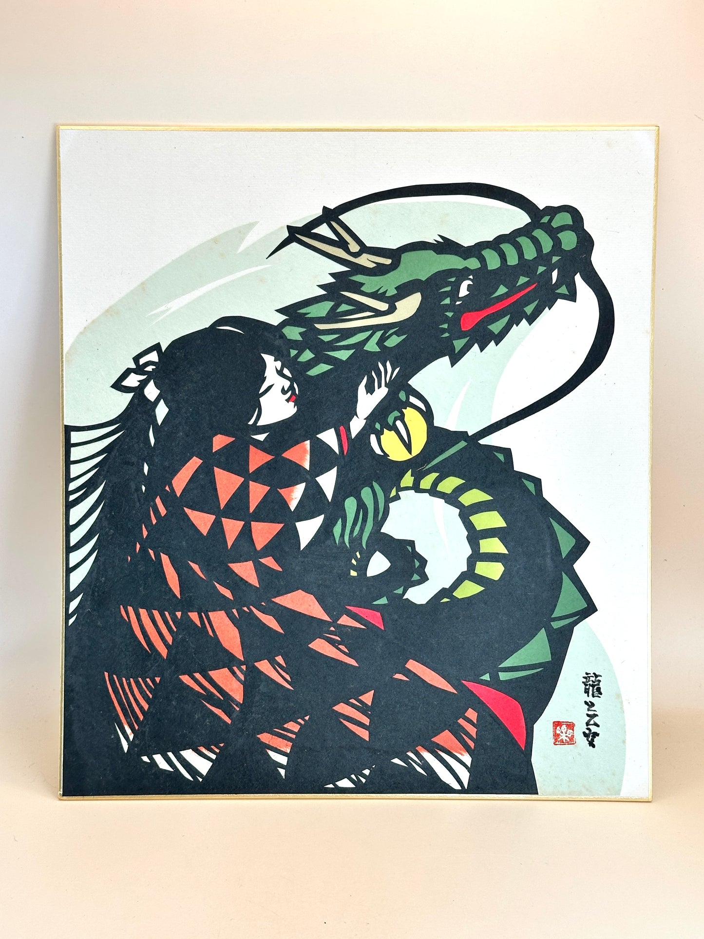 SHP168 - Japanese Shikishi Art Dragon and Maiden 龍と乙女