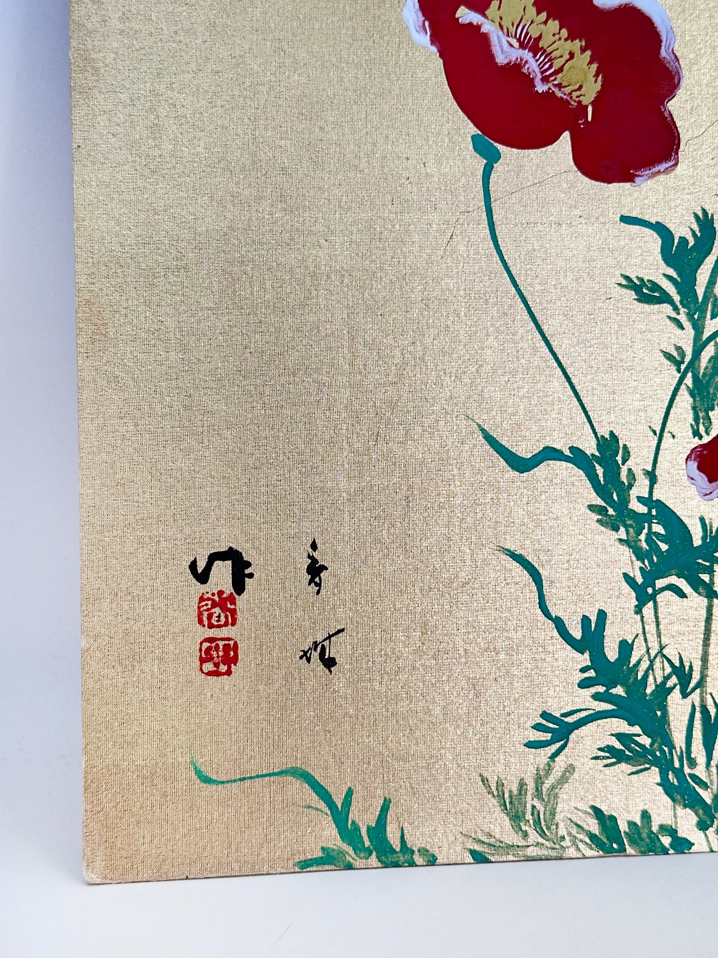 SHP263 - Shikishi peint à la main représentant des coquelicots 芥子図