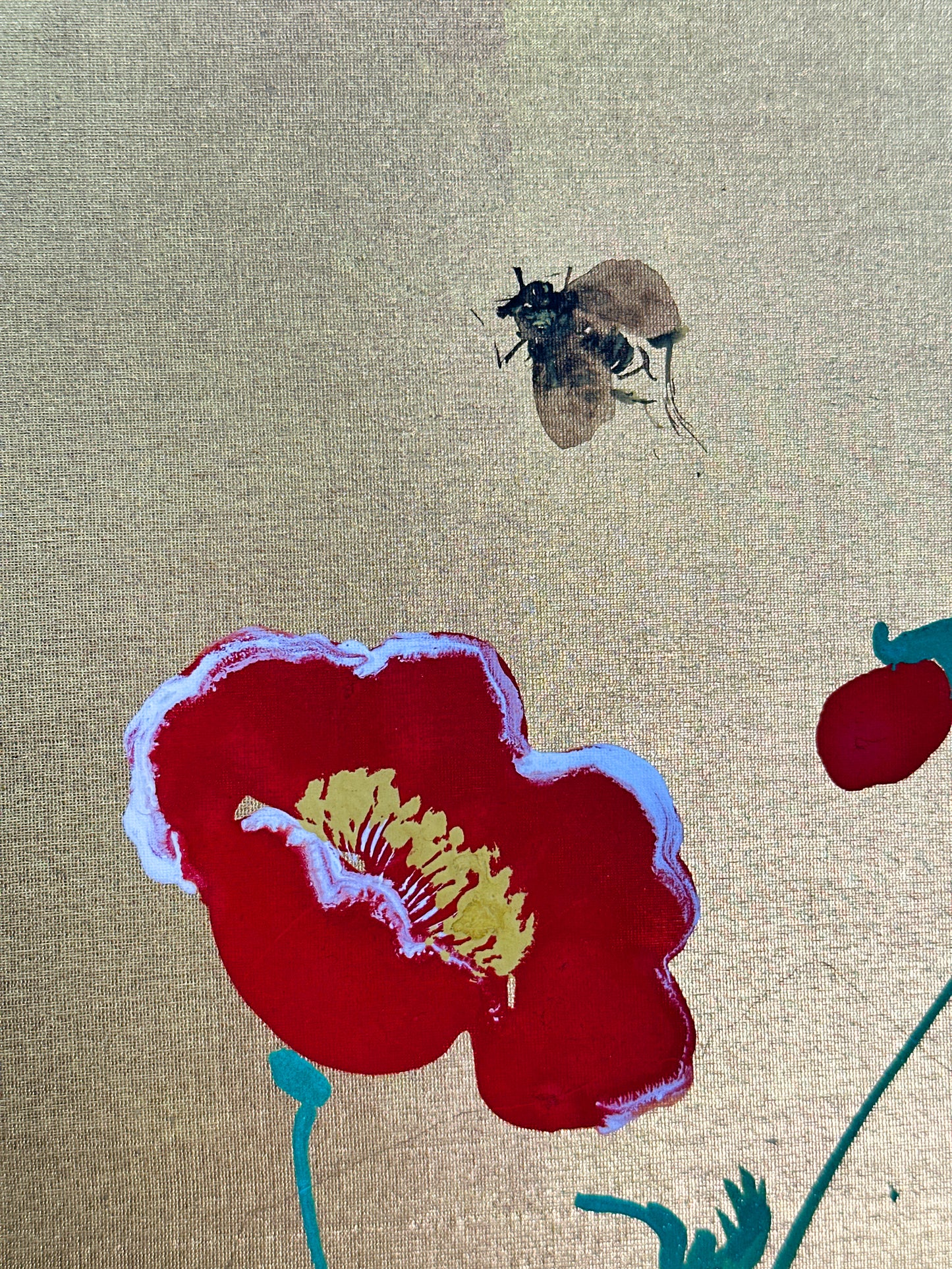 SHP263 - Shikishi peint à la main représentant des coquelicots 芥子図