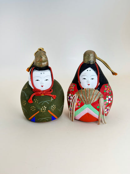CB090 - Hina Doll Pair Clay Bells by Harada Hanzō 原田半蔵