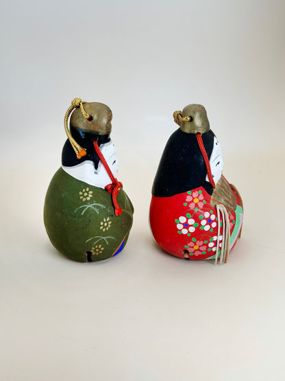 CB090 - Hina Doll Pair Clay Bells by Harada Hanzō 原田半蔵