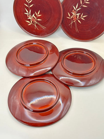 TB217 - Assiettes à dessert Aizu-nuri Nanten Maki-e (laques japonaises) 会津塗