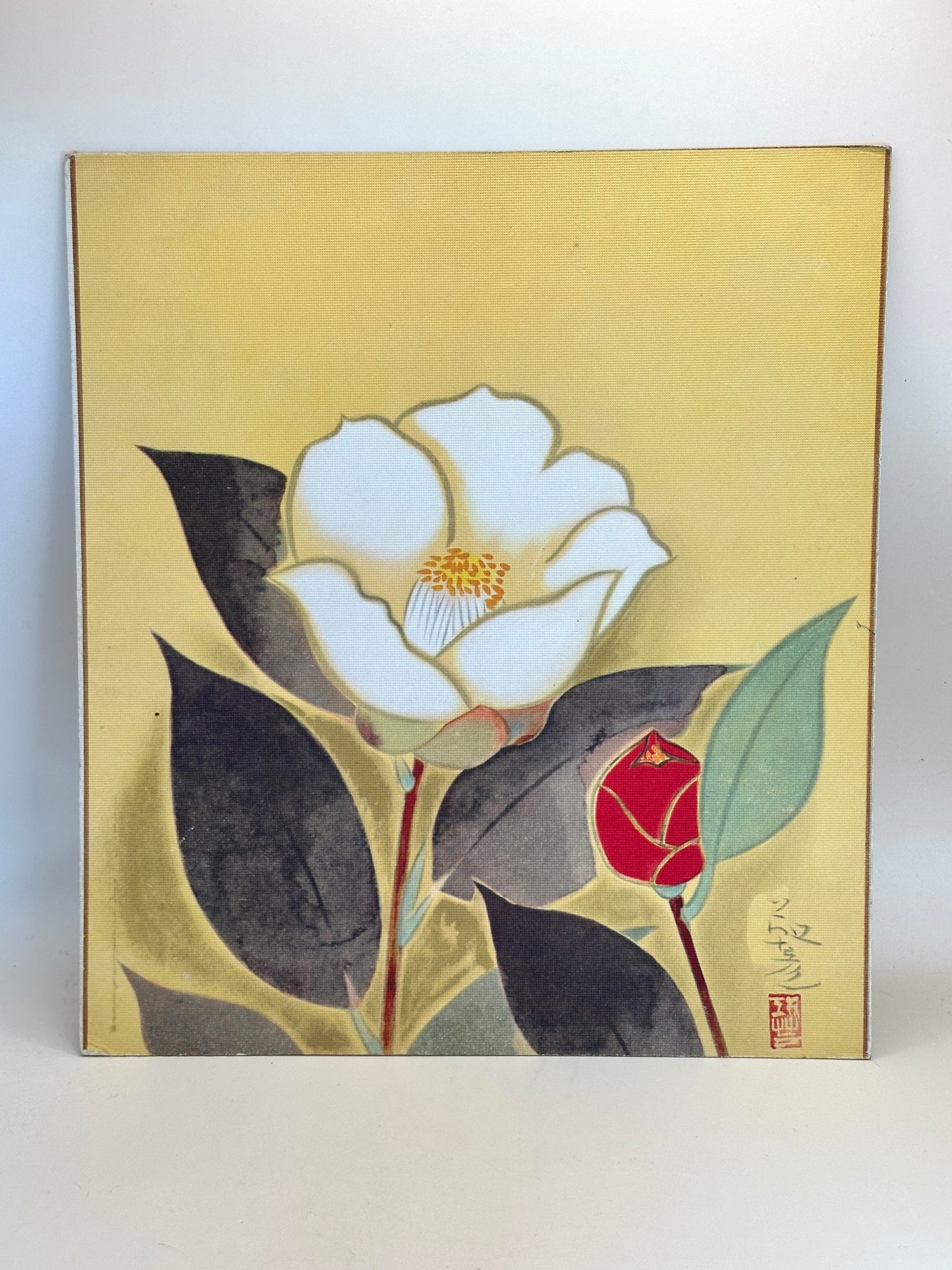 SHP177 - Shikishi Print Red and White Camellias by Yasuda Yukihiko 安田靫彦