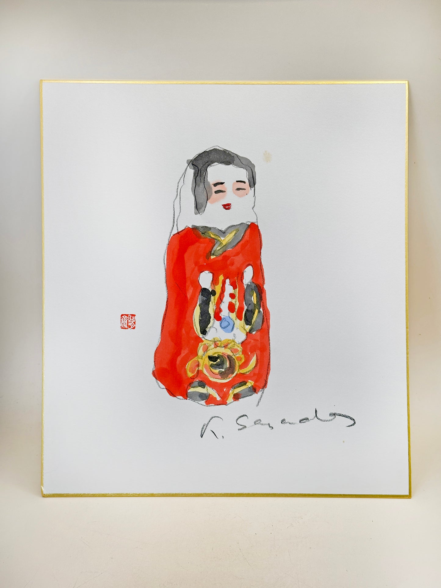 SHP277 - Œuvre à l'encre Shikishi Hokō-san 高松の奉公さん