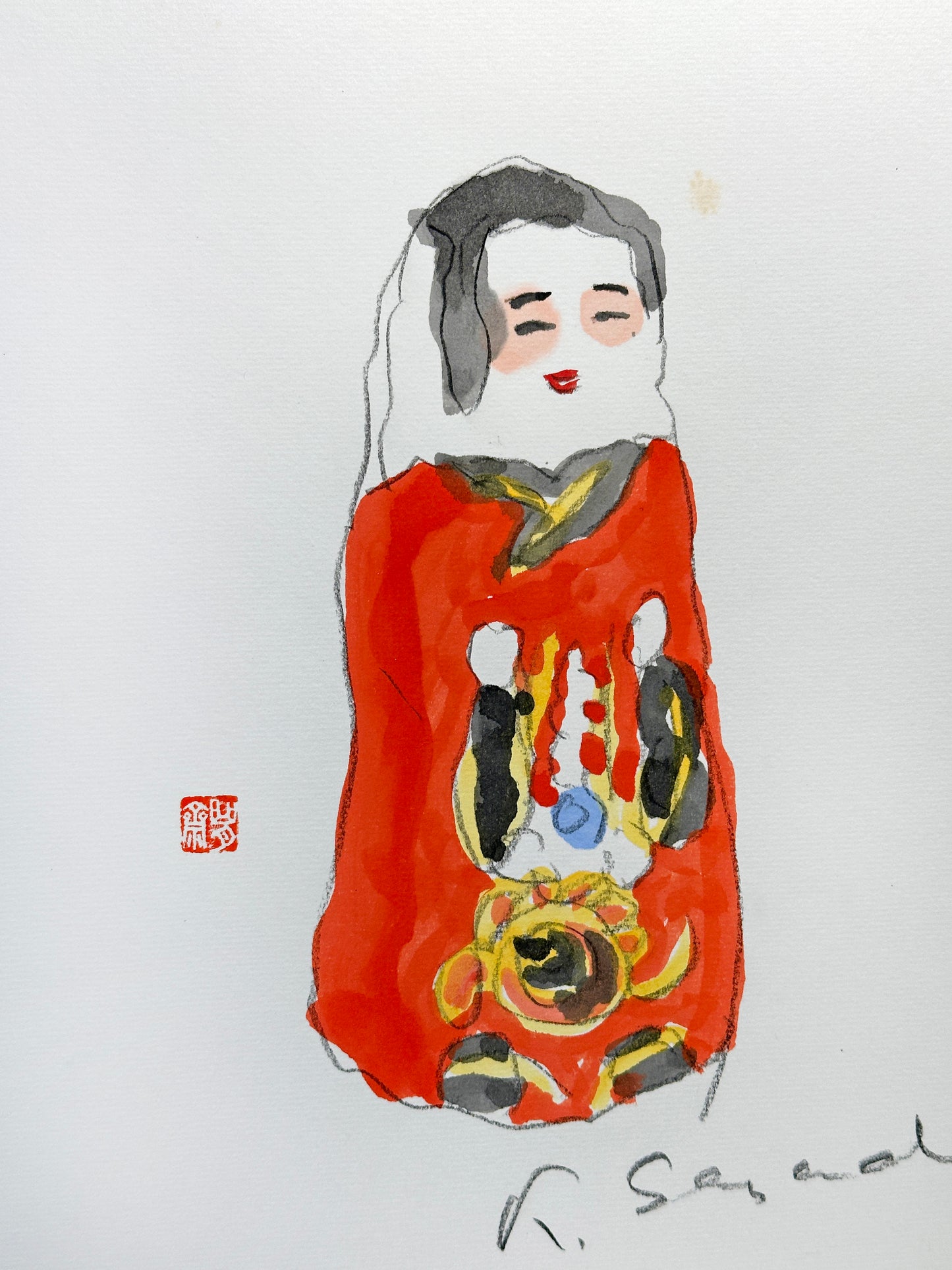 SHP277 - Œuvre à l'encre Shikishi Hokō-san 高松の奉公さん