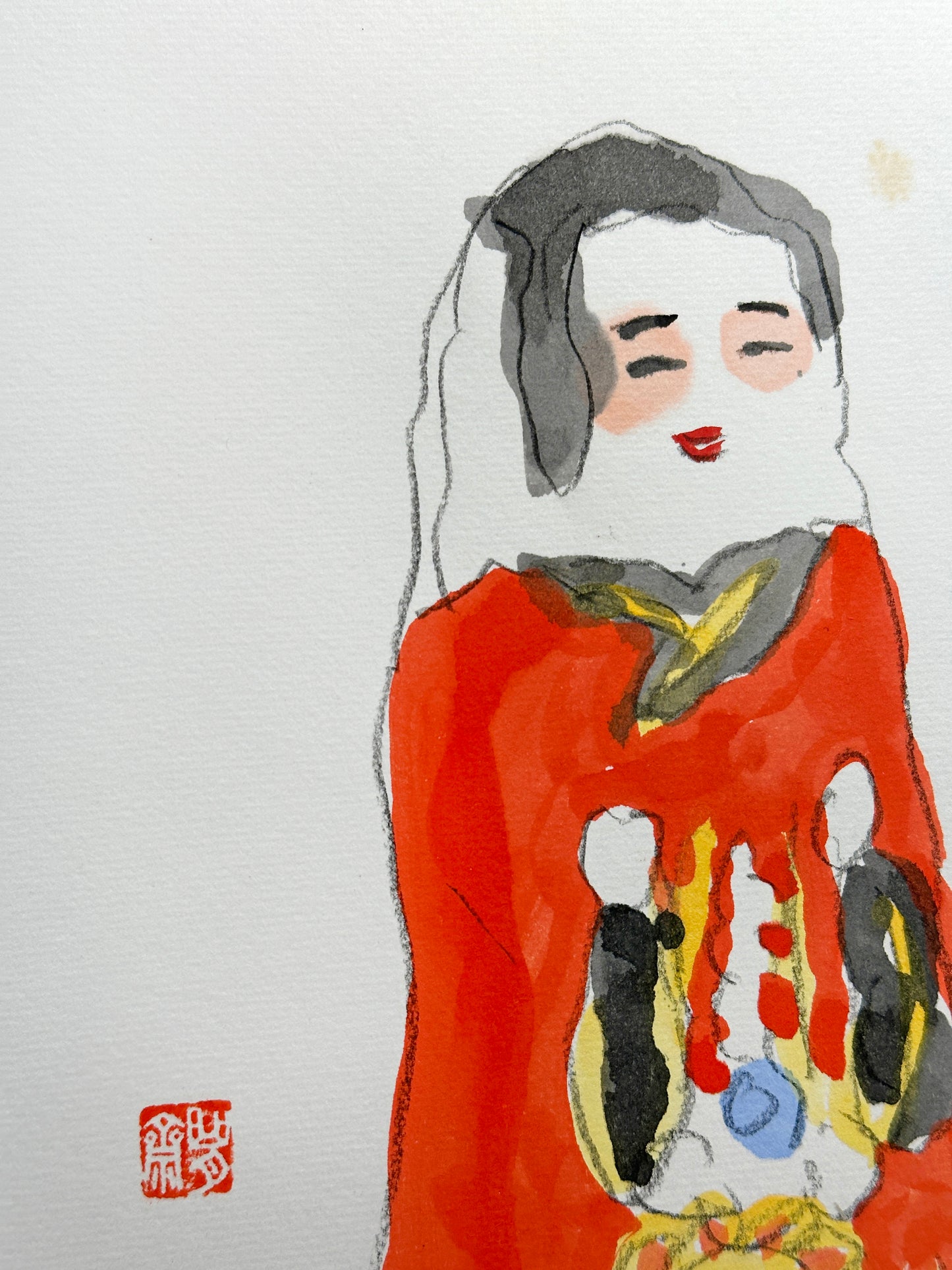 SHP277 - Œuvre à l'encre Shikishi Hokō-san 高松の奉公さん