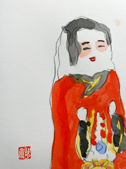 SHP277 - Œuvre à l'encre Shikishi Hokō-san 高松の奉公さん