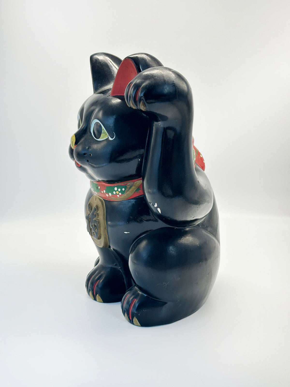 FT401 - RARE Vintage Tokoname Ware Black Maneki Neko Coin Bank 常滑焼