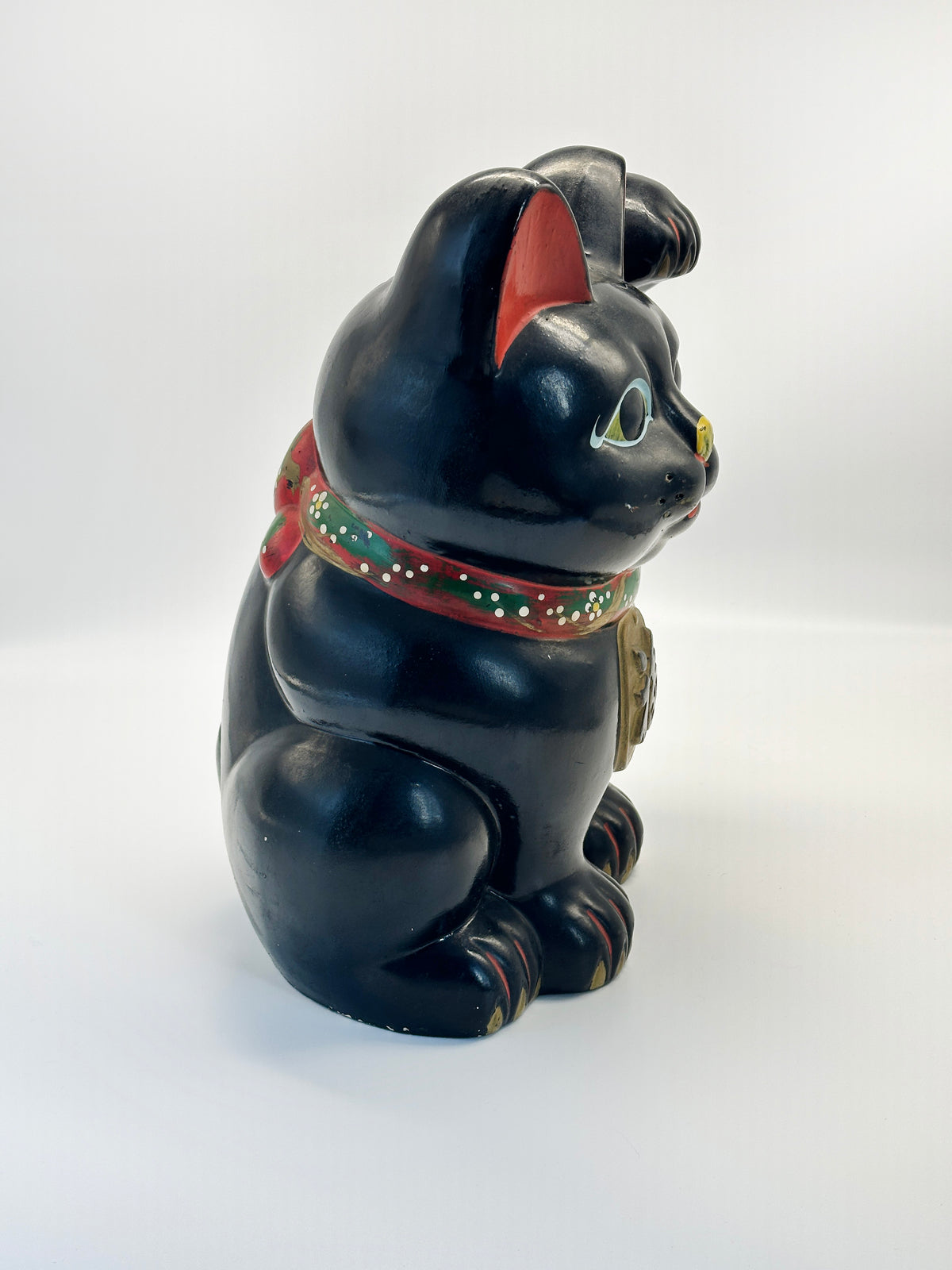 FT401 - RARE Vintage Tokoname Ware Black Maneki Neko Coin Bank 常滑焼