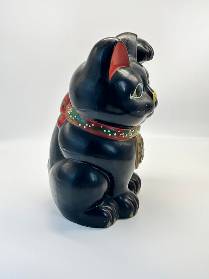 FT401 - RARE Vintage Tokoname Ware Black Maneki Neko Coin Bank 常滑焼