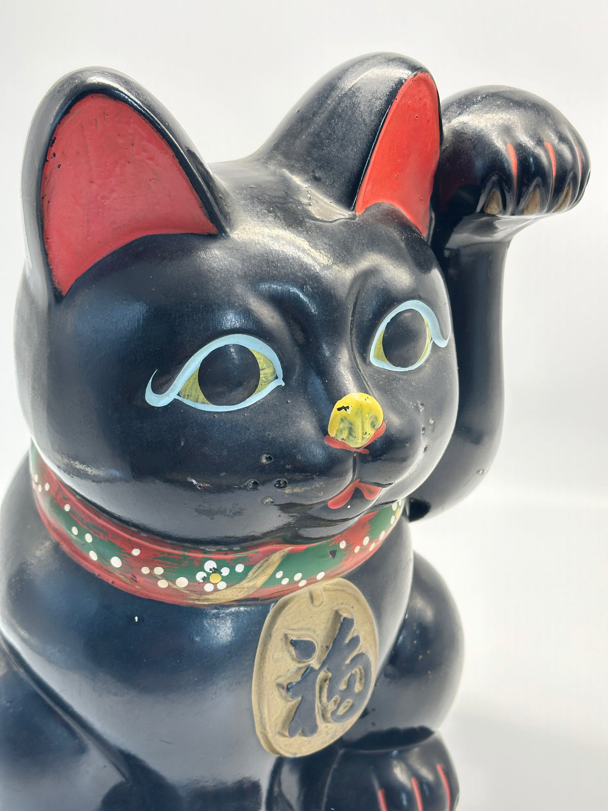 FT401 - RARE Vintage Tokoname Ware Black Maneki Neko Coin Bank 常滑焼