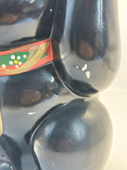 FT401 - RARE Vintage Tokoname Ware Black Maneki Neko Coin Bank 常滑焼
