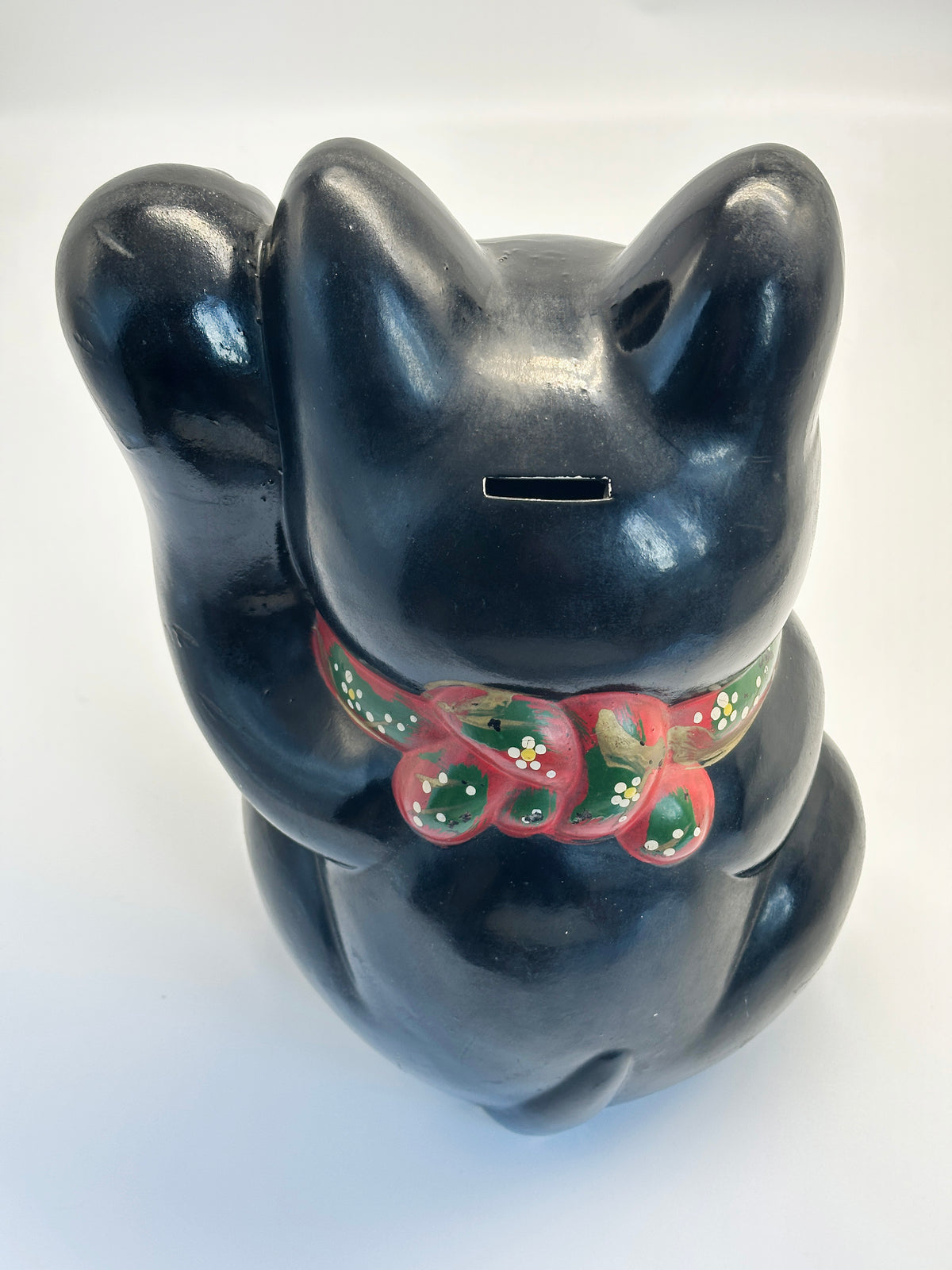 FT401 - RARE Vintage Tokoname Ware Black Maneki Neko Coin Bank 常滑焼