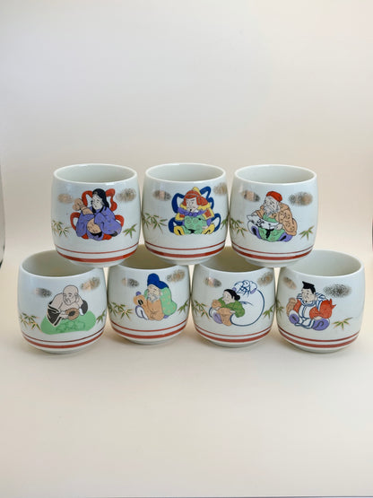 TB98 - Set of Porcelain Tea Cups - 7 Lucky Gods 七福神