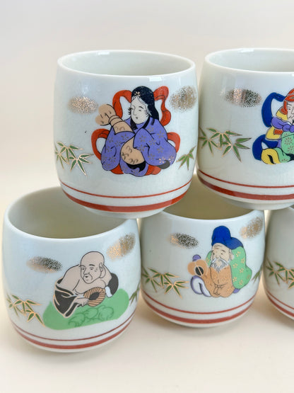 TB98 - Set of Porcelain Tea Cups - 7 Lucky Gods 七福神
